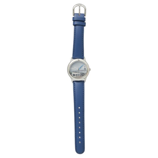 Montre Train bleu et blanc (Plat)