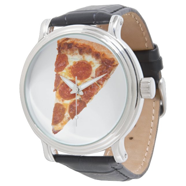 Montre tranche de pizza pepperoni classique de SlipperyJo (Incliné)