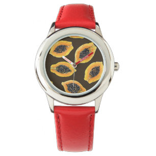 Montre Tranches de Papaya sur brun foncé
