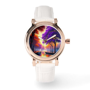 Montre "Tranquillité de la dérive : Canoës sous Jacaranda