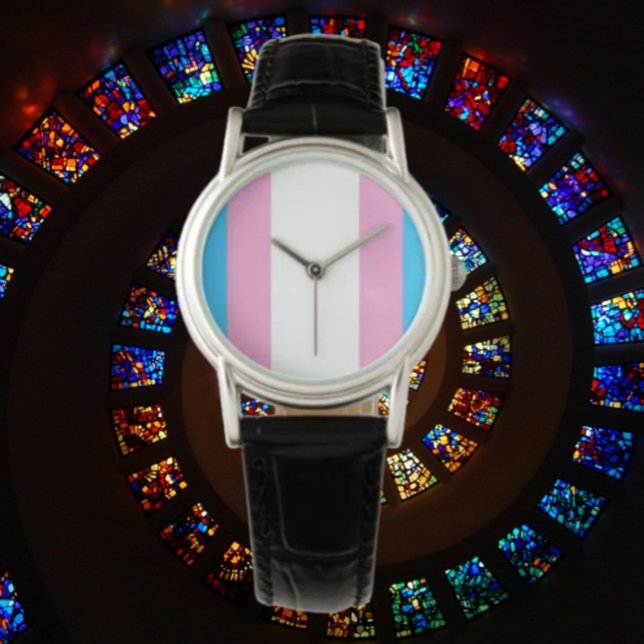 Montre Trans Pride Classic : Black Leather Strap Watch (Créateur téléchargé)