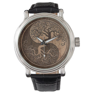 Montre Tree of Life Yin Yang with Wood Grain Effet