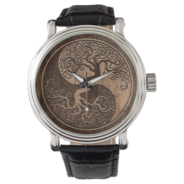 Montre Tree of Life Yin Yang with Wood Grain Effet (devant)
