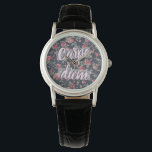 Montre Trendy Carpe Diem Joli motif floral<br><div class="desc">Plutôt vintage floral avec la typographie moderne tendance "carpe diem (saisir la journée") citation.</div>