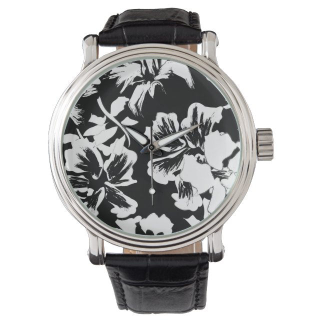 Montre Trendy Tropical Abstrait B&W Floral Pattern Watch (devant)