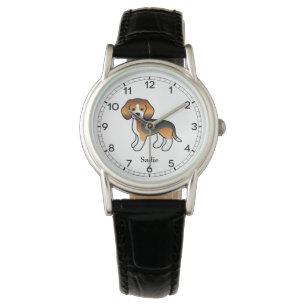 Montre Tricolor Beagle Chien Illustration & Nom personnal