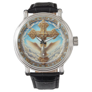 Montre Trinité Colombe Croix Mur Doré