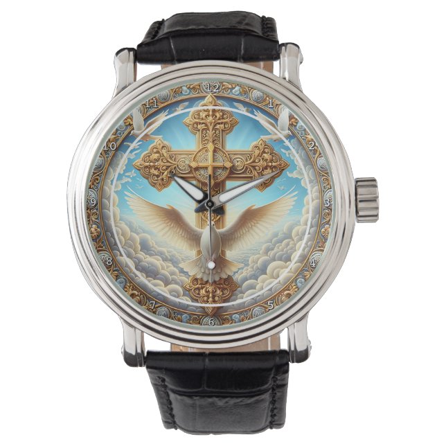 Montre Trinité Colombe Croix Mur Doré (devant)