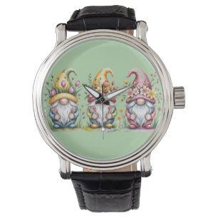 Montre Trio de gnomes de printemps à l'aquarelle avec cha