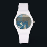 Montre Trois mouettes blanches volent au-dessus de l'eau<br><div class="desc">Faut-il s'en aller ? Faites-le en choisissant ce tableau de l'artiste Tara Friel représentant trois mouettes volant au-dessus de l'eau. La vue des vagues de l'océan et les couleurs vives rendent ce design très réaliste.</div>