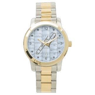 Montre Trombone~Partition roulée~Arrière - plan Tint Bleu