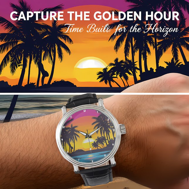 Montre Tropical Sunset Palm Tree Beach (Créateur téléchargé)