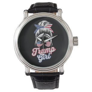 Montre Trump Girl Messy Bun Vintage États-Unis drapeau am