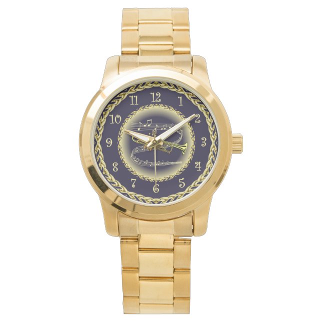 Montre Trumpet ~ Scroll musical ~ Gold/Navy Blue ~ Watch (devant)