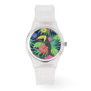 Montre Tucan tropical et forêt tropicale Feuille