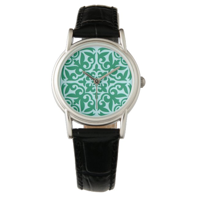 Montre Tuile marocaine - turquoise et aqua (devant)
