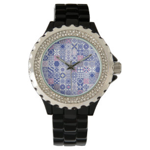 Montre Tuile marocaine - violet et rose