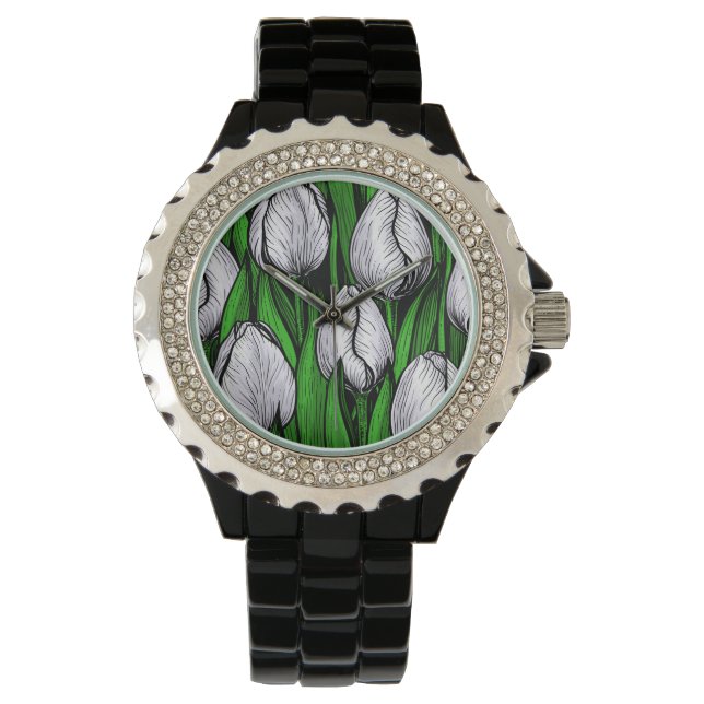 Montre Tulières blanches avec feuilles verts (devant)