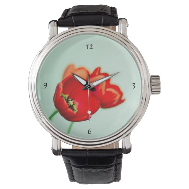 Montre Tulip de printemps rouge à la menthe vert élégant (devant)