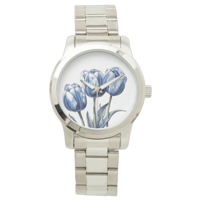 Montre Tulipes en bleu Delft (devant)