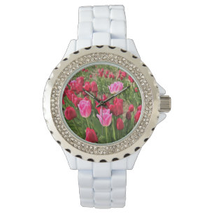 Montre Tulipes roses et rouges