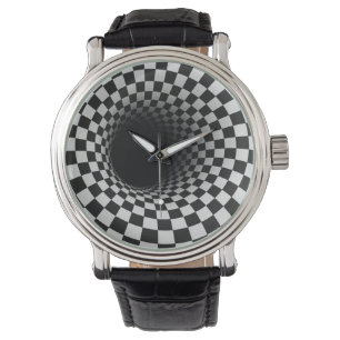 Montre Tunnel d'illusion optique en noir et blanc