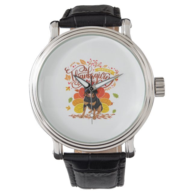 Montre Turquie Thanksgiving Fall Funny Rottweiler Chien O (devant)