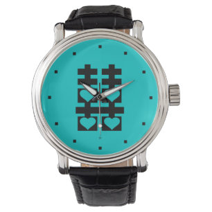 Montre turquoise de double de bonheur coeur