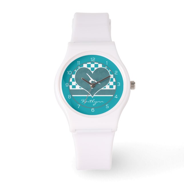 Montre Turquoise Green À damiers Gymnastique avec Monogra (Recto)