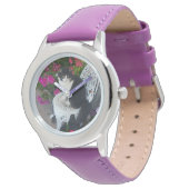 Montre Tuxedo Cat Maroon Dark Pink Cats and Flowers (Incliné)