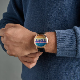 Montre Typographie D'Amour Rétro Sur Les Rayures De Couch