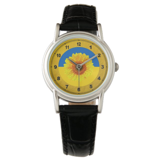 Montre Ukraine Tournesol et drapeau ukrainien / Floral (devant)