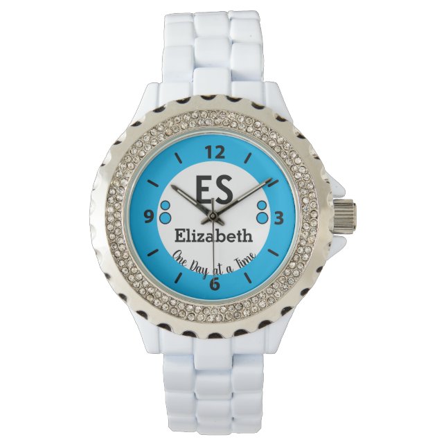 Montre Un jour à la fois nom monogramme bleu (devant)