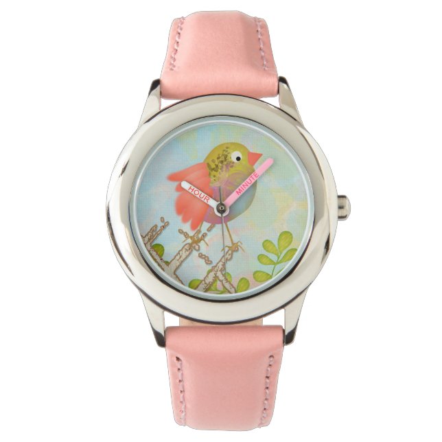 Montre Un oiseau mignon sur une clôture (devant)