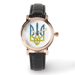 Montre Un trident ukrainien texturé drapeau d'Ukraine cou