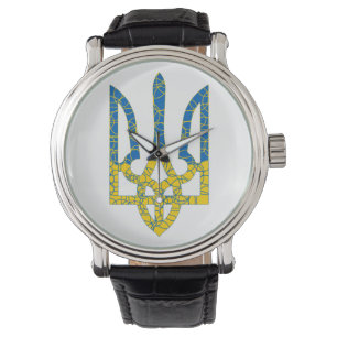 Montre Un trident ukrainien texturé drapeau d'Ukraine cou