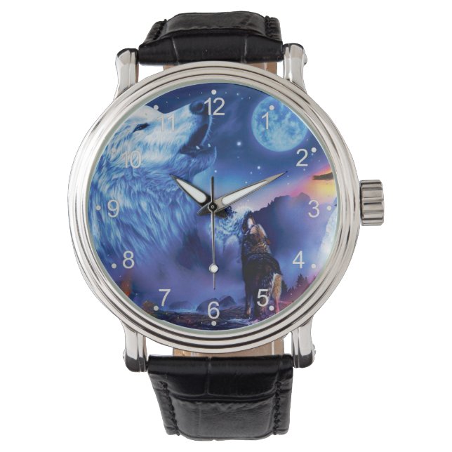 Montre Une meute de loups une nuit noire (devant)