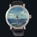 Montre Une perspective positive sur la vie / ©Paysage mar<br><div class="desc">Ce design est l'arrière - plan d'une oeuvre photographique originale représentant un littoral magnifique avec un ciel bleu et des nuages blancs, accompagné d'un message inspirant au centre : "TOUJOURS REGARDEZ SUR LE CÔTÉ LUMINEUX DE LA VIE" dans l'art typographique. Cette phrase transmet une attitude optimiste envers la vie -...</div>