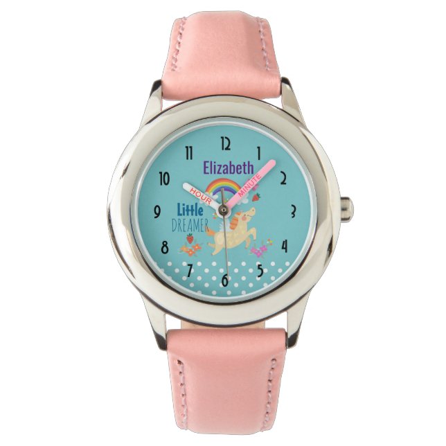 Montre Unicorn Arc-en-ciel nuages et fleurs Petit Dreamer (devant)