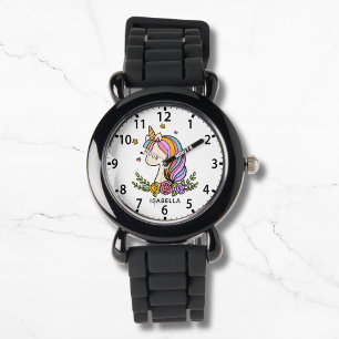 Montre Unicorn mignonne fille Whimsical rose florale fill