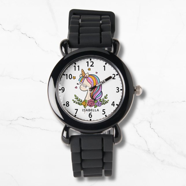 Montre Unicorn mignonne fille Whimsical rose florale fill (Créateur téléchargé)