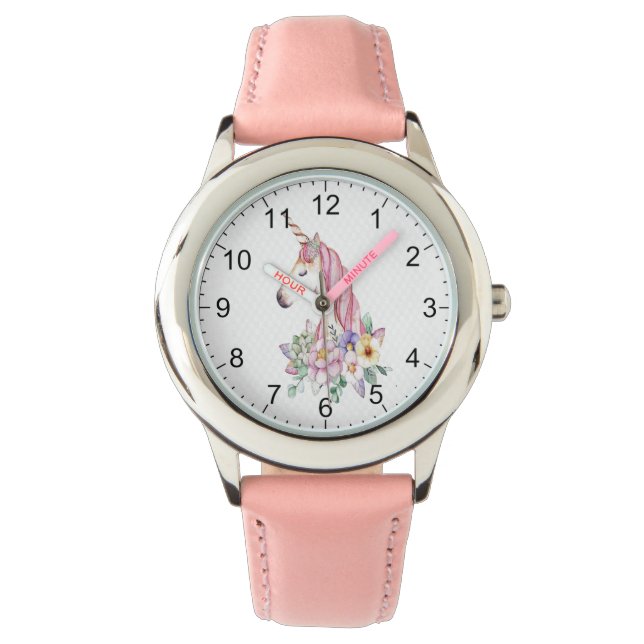 Montre "Unicorne d'aquarelle pour enfant" (devant)