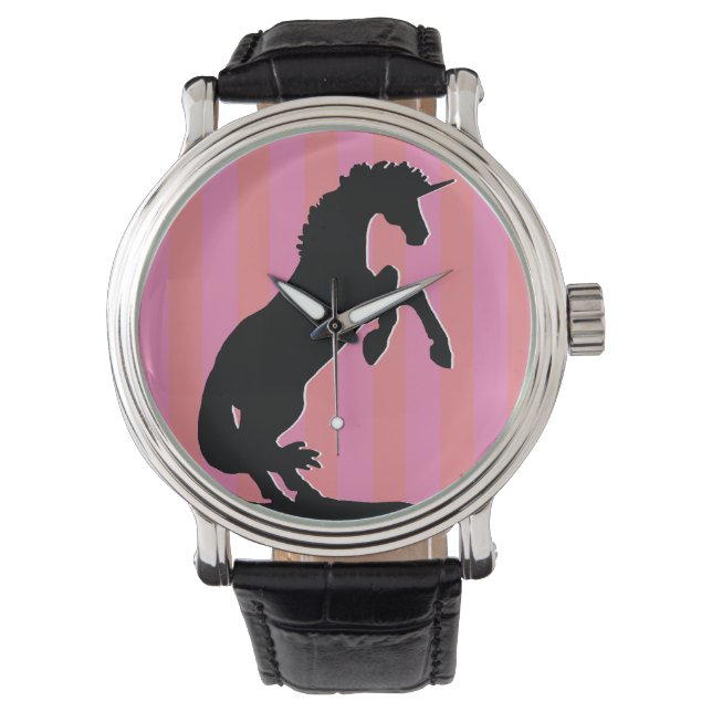 Montre Unicorne d'élevage noir (rayé rose) (devant)