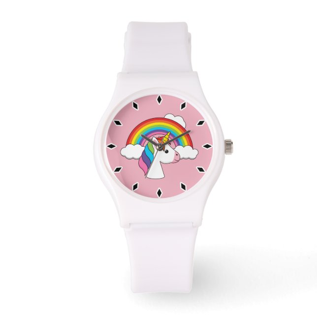 Montre Unicorne et arc-en-ciel avec nuages Kawaii (Recto)
