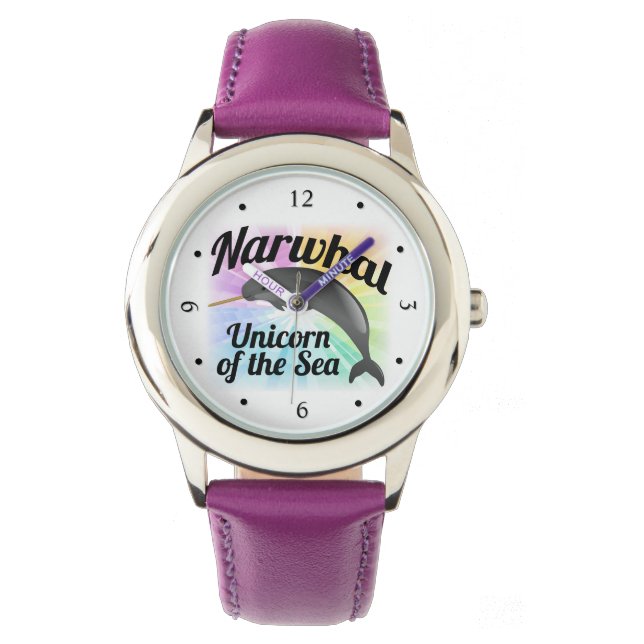 Montre Unicorne Narwhal de la mer, Arc en ciel mignon (devant)