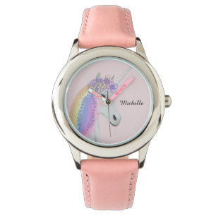 Montre Unicorne Rainbow personnalisée Pastel Rose Girl