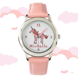 Montre Unicorne rose avec nom Personnalisable