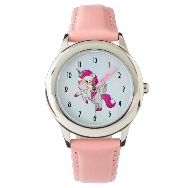 Montre Unicorne rose mignonne avec ailes (devant)