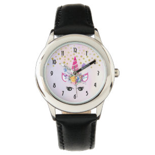 Montre Unicorne tendance avec Fleurs Papillons & Confett