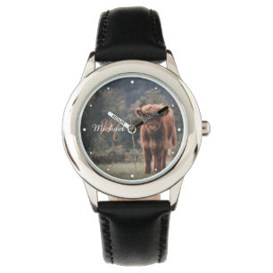 Montre Vache de Highland calvaire herbe d'automne monogra